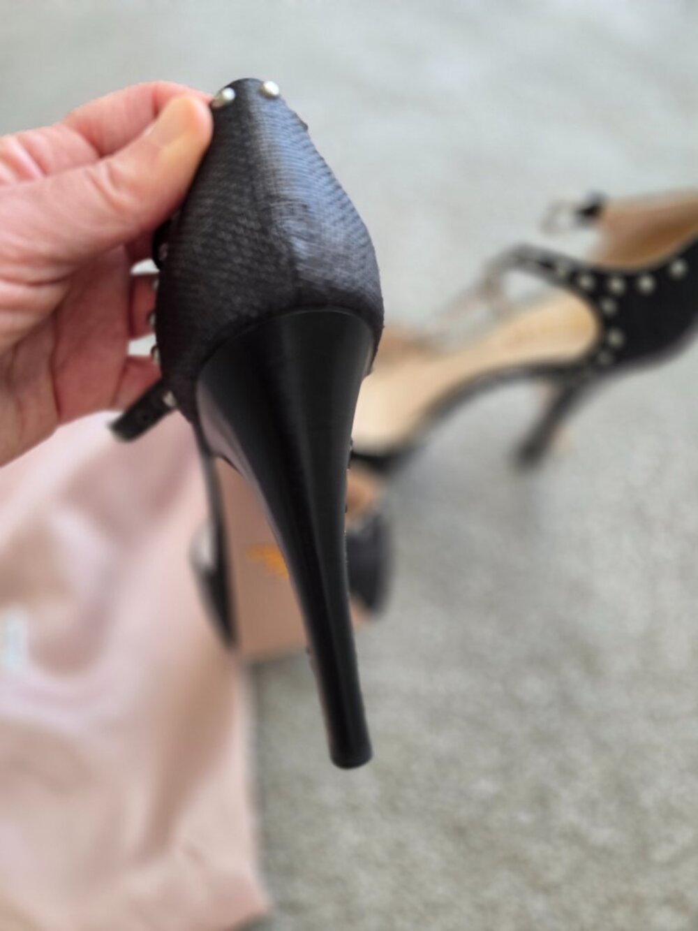 Prada Size 37 Heels Black Studded - Picture 6 of 6